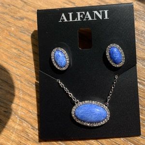 Pavé & Marbelized Stone Pendant Necklace & Earring